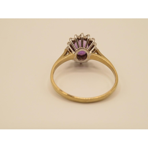 77 - 9ct gold diamond and amethyst ring size S  2.5g