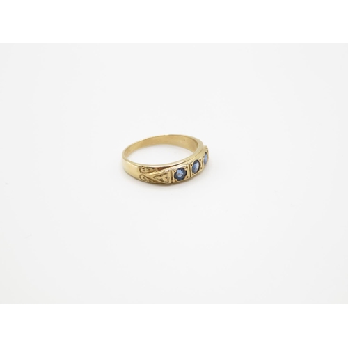 78 - 9ct gold gypsy set sapphire ring size O  2.6g