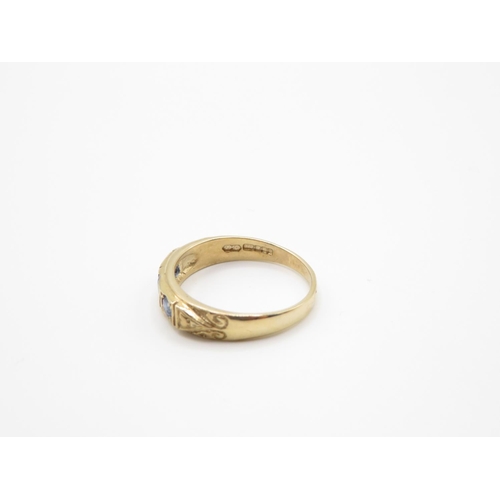 78 - 9ct gold gypsy set sapphire ring size O  2.6g