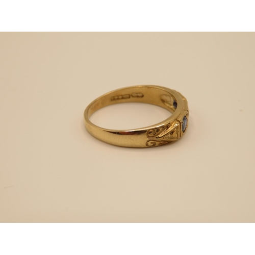 78 - 9ct gold gypsy set sapphire ring size O  2.6g
