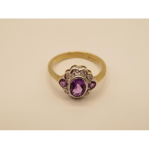 80 - Art Deco style 9ct gold diamond and amethyst ring size O  3.2g