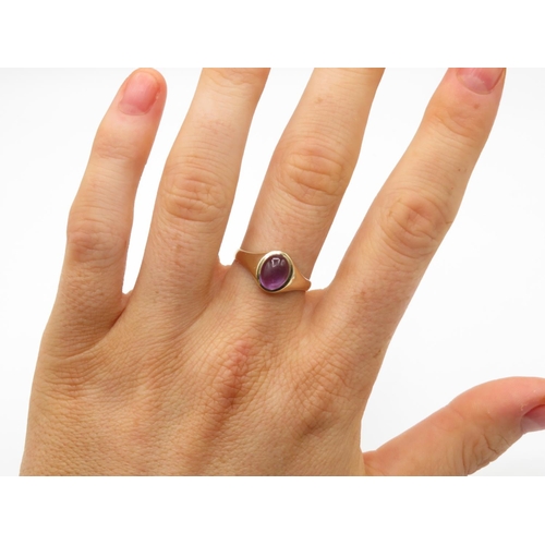 82 - 9ct and cabochon amethyst ring size O  1.7g