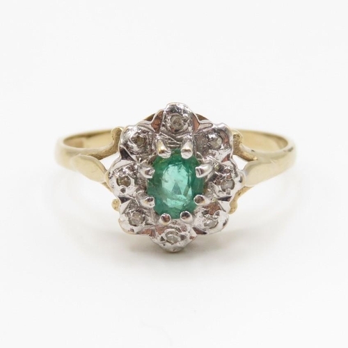 85 - 9ct gold emerald and diamond ring size N  1.9g