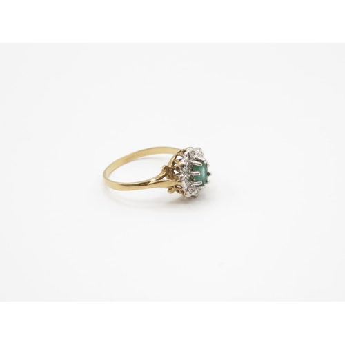 85 - 9ct gold emerald and diamond ring size N  1.9g