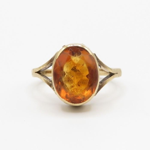 92 - 9ct gold with orange stone ring  size G  2g