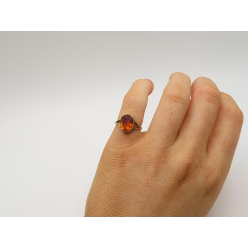 92 - 9ct gold with orange stone ring  size G  2g