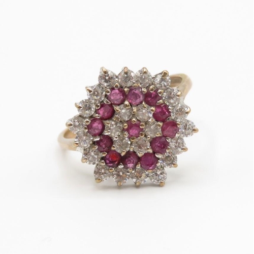 96 - 9ct gold ruby and diamond ring  size P  3.4g