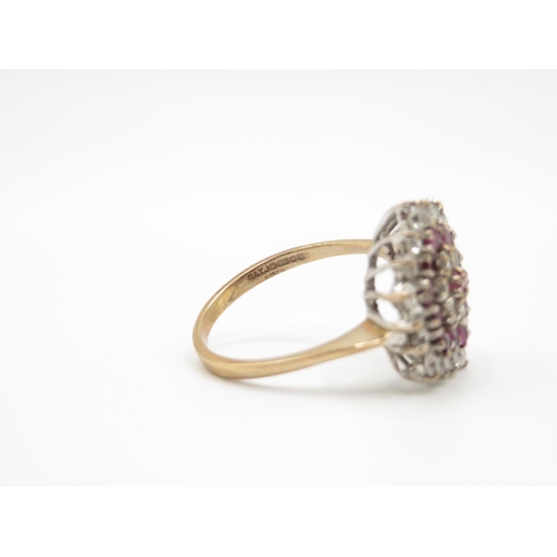 96 - 9ct gold ruby and diamond ring  size P  3.4g