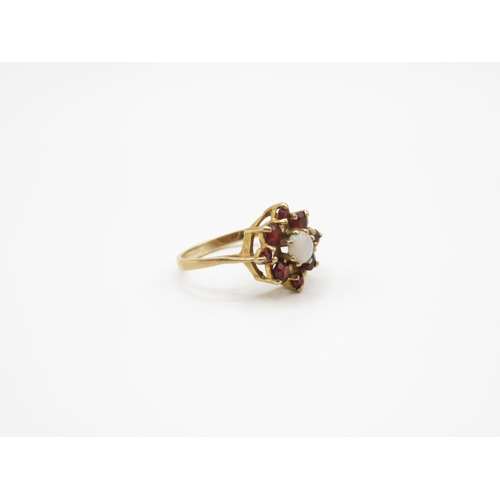 97 - 9ct gold garnet and opal ring size L  2.2g