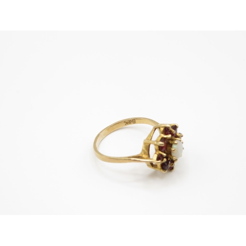 97 - 9ct gold garnet and opal ring size L  2.2g