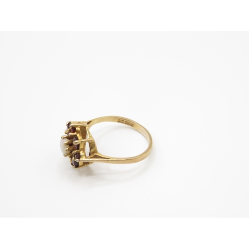 97 - 9ct gold garnet and opal ring size L  2.2g