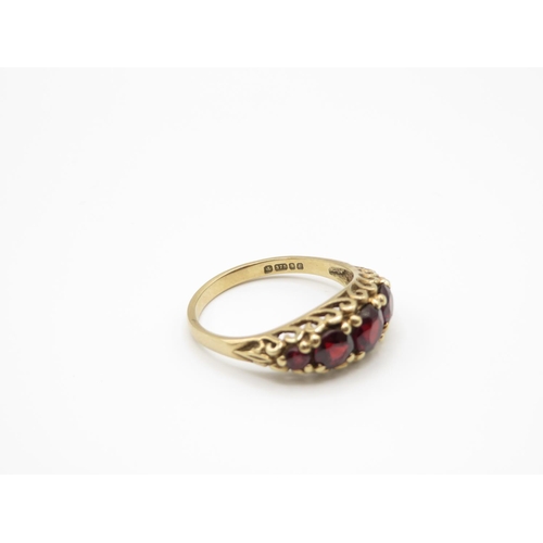 99 - 9ct gold antique gypsy set garnet ring size R 3.5g