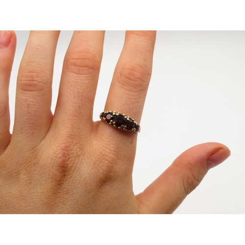 99 - 9ct gold antique gypsy set garnet ring size R 3.5g