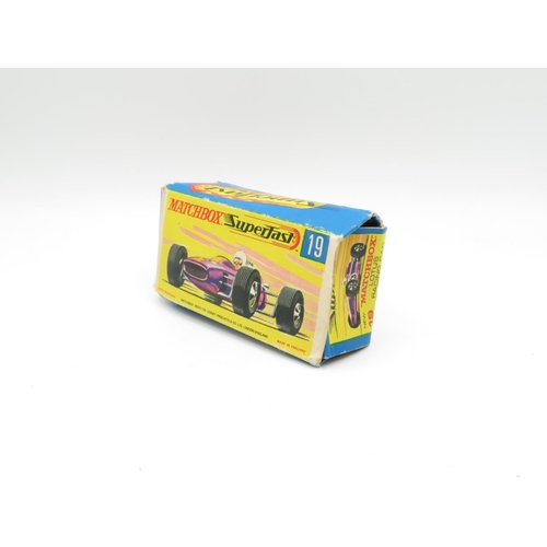 145 - Matchbox Superfast Lotus racing car number 19 MIB - box has slight damage