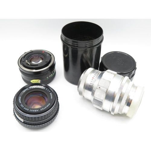 183 - 3x camera lenses including Canon FD500 SMC Pentax and Jupiter F/4