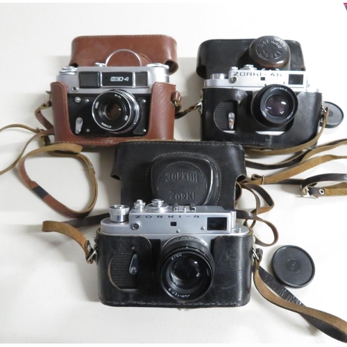 228 - 3x USSR made rangefinder film cameras including 20RKI and FED with lenses in cases - spares and repa... 