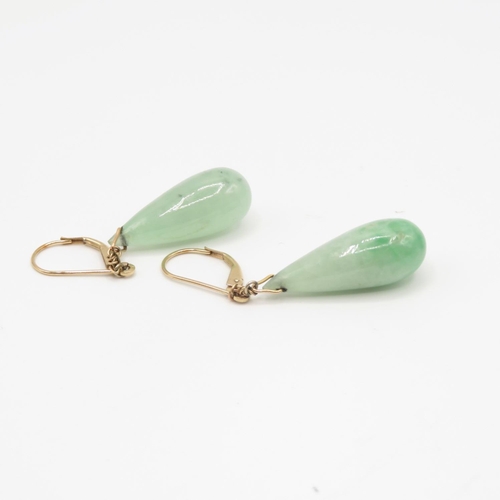 24 - 2x green jade teardrop earrings  jade is 25mm long  7.6g