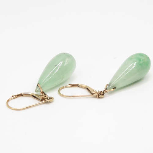 24 - 2x green jade teardrop earrings  jade is 25mm long  7.6g