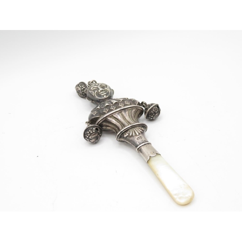 314 - Child's mother of pearl and silver rattle