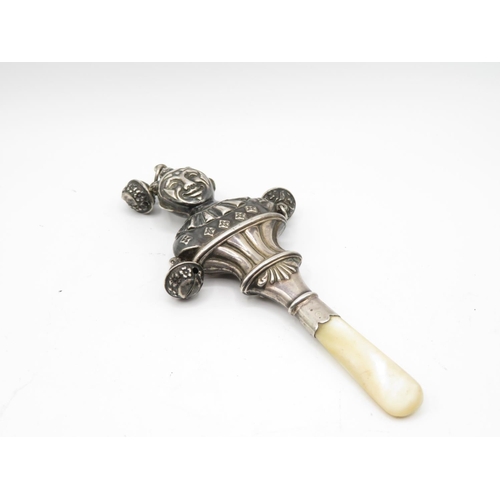 314 - Child's mother of pearl and silver rattle