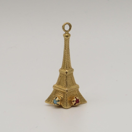 52 - 18ct gold and gemstone insert Eiffel Tower charm/pendant  35mm long  2.3g