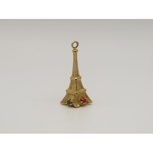 52 - 18ct gold and gemstone insert Eiffel Tower charm/pendant  35mm long  2.3g