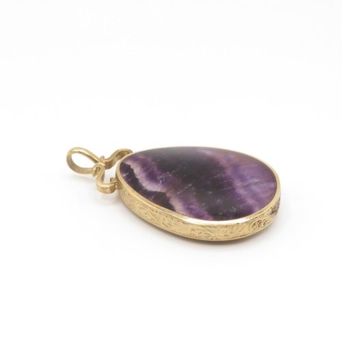 60 - 9ct gold amethyst and agate fob pendant 55mm long  29.8g