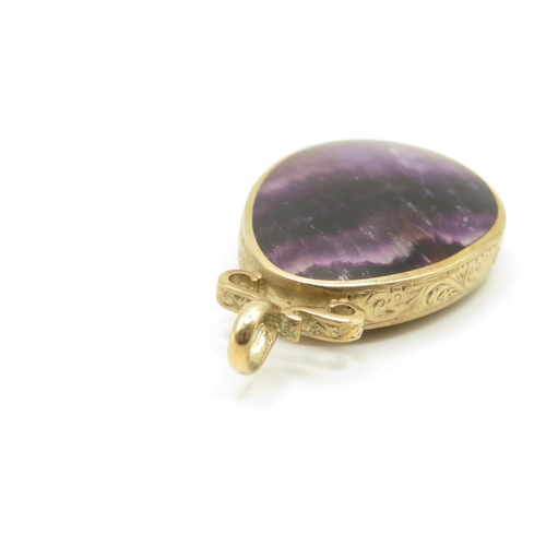 60 - 9ct gold amethyst and agate fob pendant 55mm long  29.8g