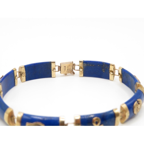 75 - 9ct gold and lapis lazuli bracelet 19cm long 12.6g