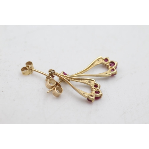 104 - 9ct gold ruby & diamond drop earrings (1.6g)