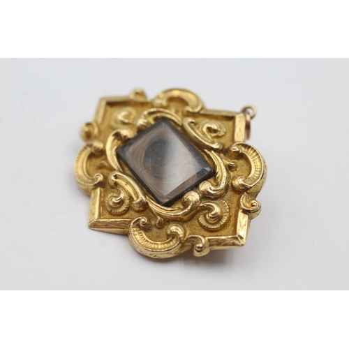 107 - 18ct gold front antique mourning brooch with 10ct back and pin (10.1g)