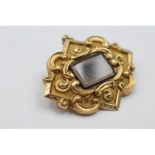 107 - 18ct gold front antique mourning brooch with 10ct back and pin (10.1g)