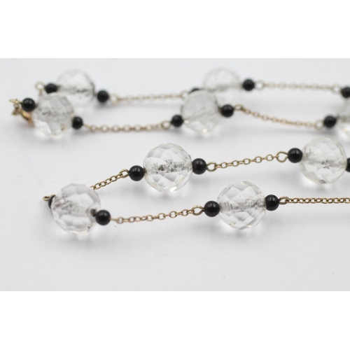 108 - 9ct gold antique faceted rock crystal and glass bead necklace (13.9g)