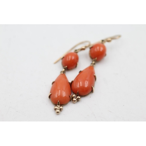 109 - 9ct gold coral drop earrings (5.8g)