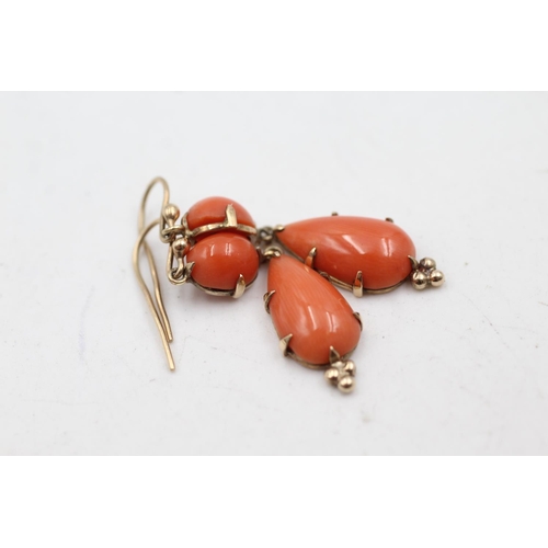 109 - 9ct gold coral drop earrings (5.8g)