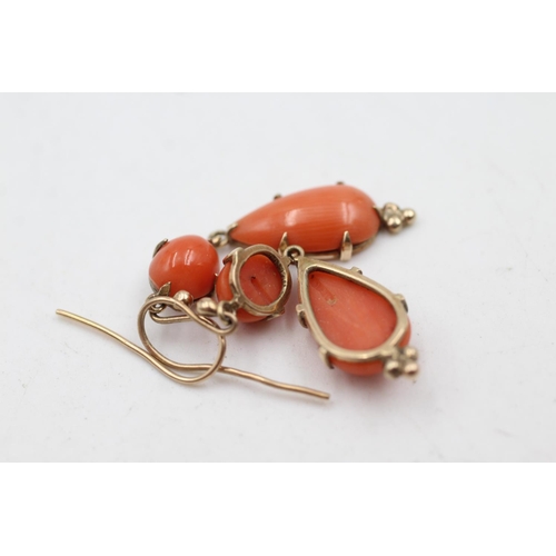 109 - 9ct gold coral drop earrings (5.8g)