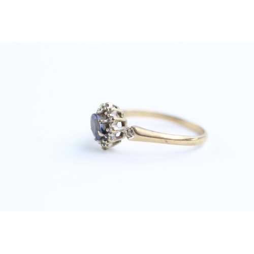 136 - 9ct gold sapphire & diamond halo set ring (1.9g) Size P