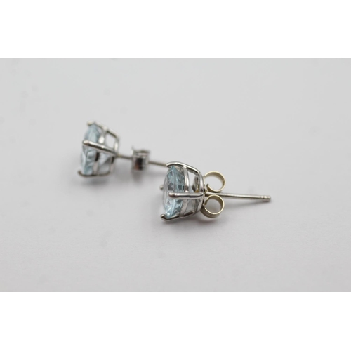 145 - 9ct white gold aquamarine stud earrings (1.2g)