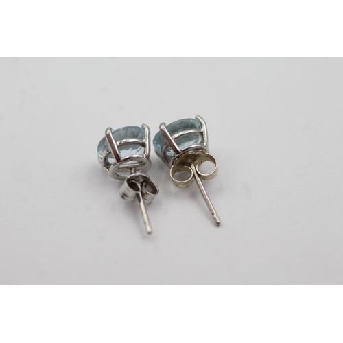 145 - 9ct white gold aquamarine stud earrings (1.2g)