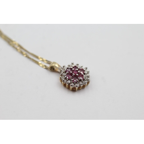 147 - 9ct gold ruby and diamond set pendant necklace (1.9g)