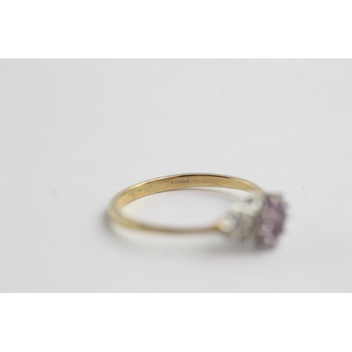 15 - 9ct gold amethyst and clear gemstone dress ring (1.4g) Size M