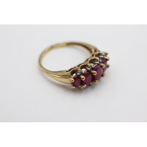 184 - 9ct gold ruby & diamond dress ring (3g) Size O