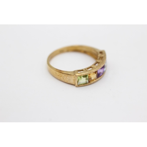 187 - 9ct gold garnet, topaz, amethyst, citrine & peridot fronted ring (2.5g) Size P