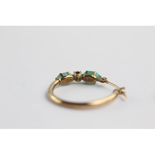 192 - 9ct gold emerald & diamond sided hoop earrings (1.1g)