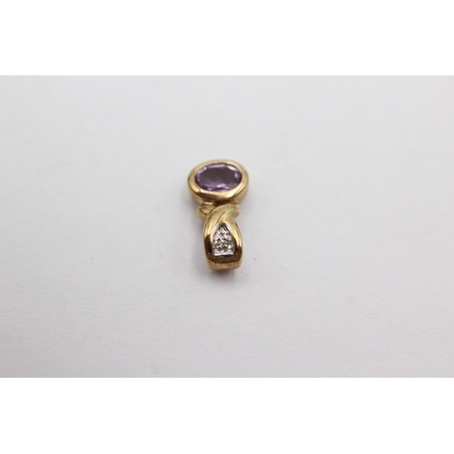 20 - 9ct gold amethyst & diamond pendant (0.6g)