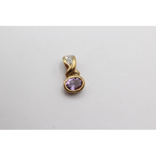 20 - 9ct gold amethyst & diamond pendant (0.6g)