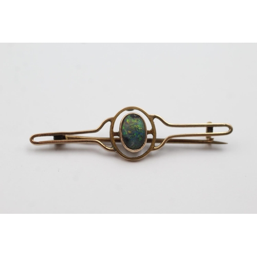 201 - 3 x 9ct gold antique bar brooches including turquoise and opal (6.4g)