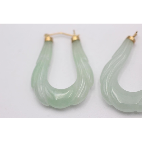 206 - 9ct gold jade earrings (11.4g)