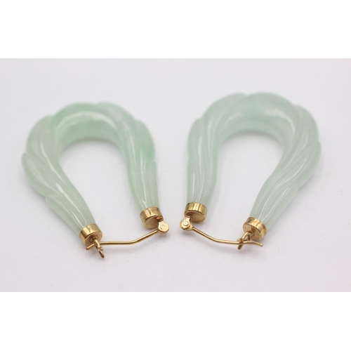 206 - 9ct gold jade earrings (11.4g)