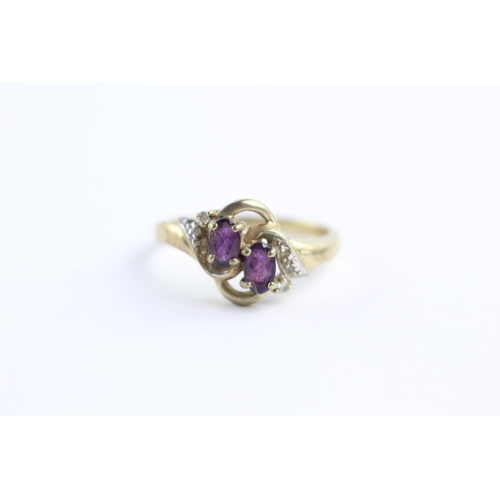 27 - 9ct gold amethyst & diamond ring (2.1g) Size M